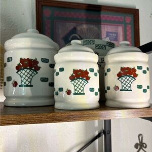 Ceramic Red Apple Basket Canister Set - White